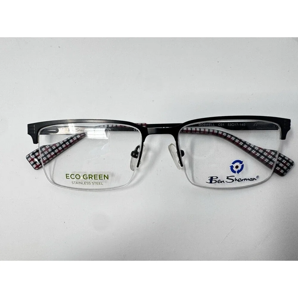 Ben Sherman Goswell Black Plaid Eyeglass Frames New Old Stock 53-17-140
